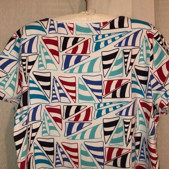 Talbots XL White Blue Red Nautical Short Sleeve Cotton Crewneck Tee - Picture 4 of 11